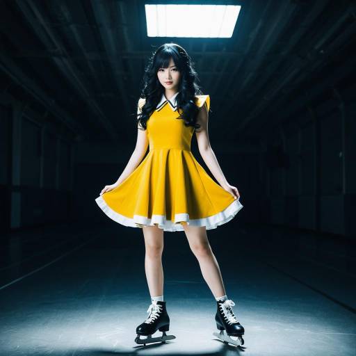 Woman in Yellow Skating Dress on Ice Rink