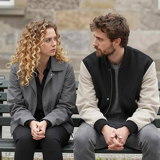 Two People on a Metal Bench