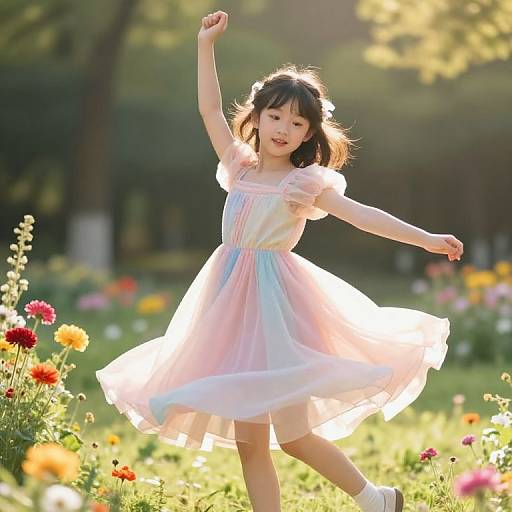 Joyful Girl Dancing in Sunlit Park