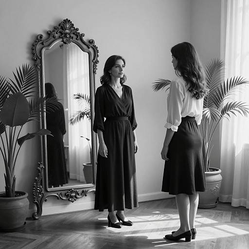 Two Women Facing Each Other in Elegant Room