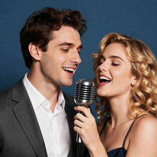 Close-Up of Singing Duo on Stage