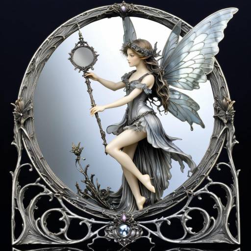 Elegant Fairy with Silver Mirror in Ornate Frame