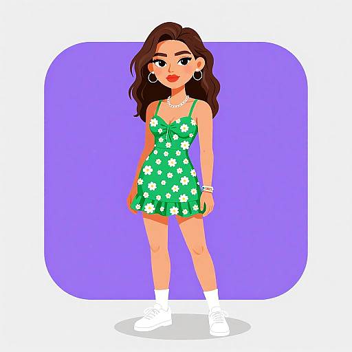 Woman in Green Floral Summer Dress