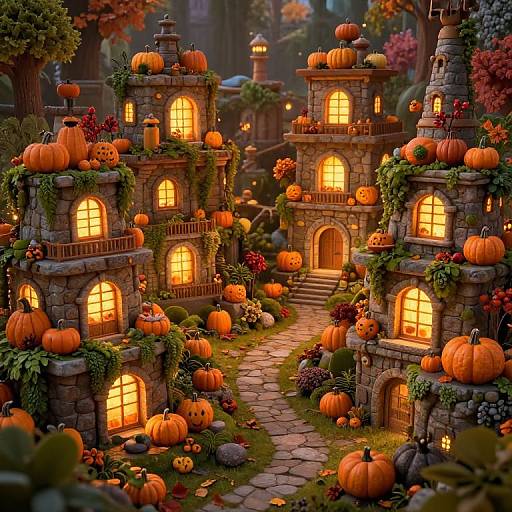 Bioluminescent Fantasy Village in Autumn