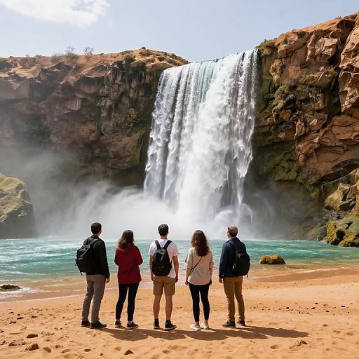 Tourists Viewing Desert Waterfall
