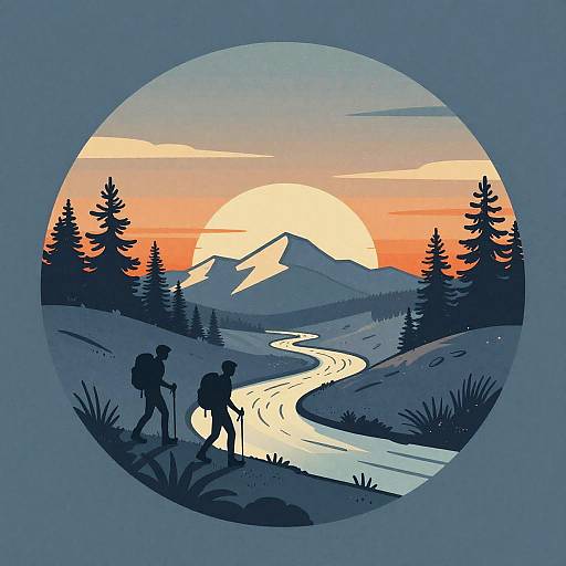 Donut-Shaped Panoramic Hiker Silhouette