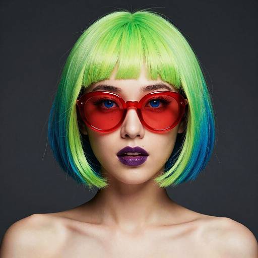 Neon Bob with Bold Red Sunglasses