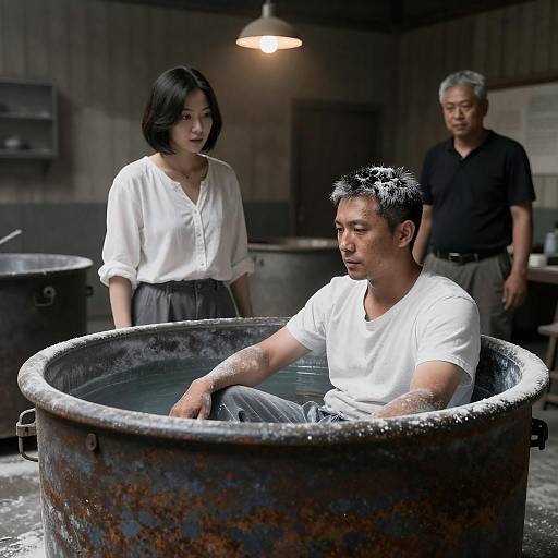 Gritty Industrial Man in Powdered Vat