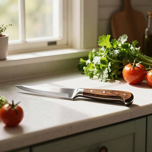 Vintage Kitchen Knife with Fresh Herbs