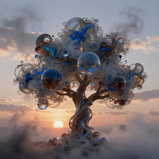 Dreamy Smoky Tree in Abstract Sunset