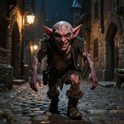 Realistic Goblin Thief in Medieval Alley