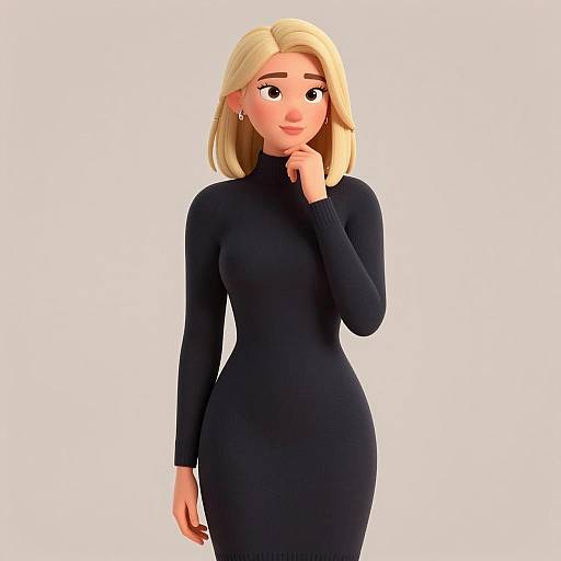 Blonde Woman in Dark Sweater Dress Cartoon