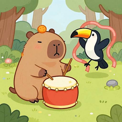 Capybara and Toucan Musical Forest