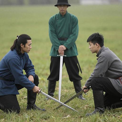 Men with Swords in Sunny Field