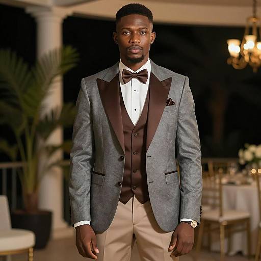 Stylish Nigerian Groom in Gray Tuxedo