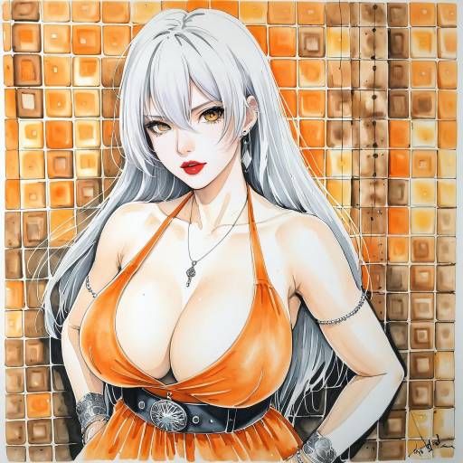 Elegant NieR Automata Girl in Orange Dress