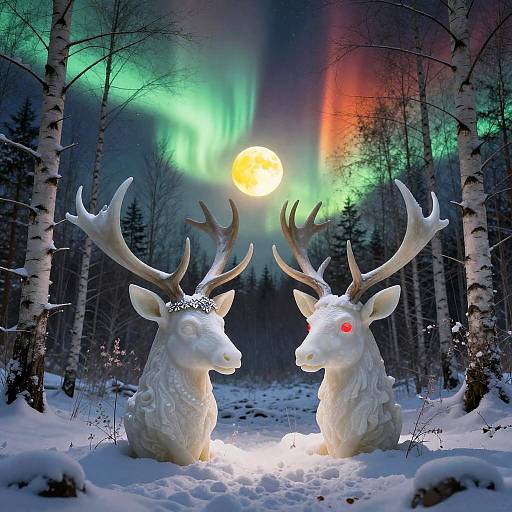 Alabaster Stag Heads Under Northern Lights