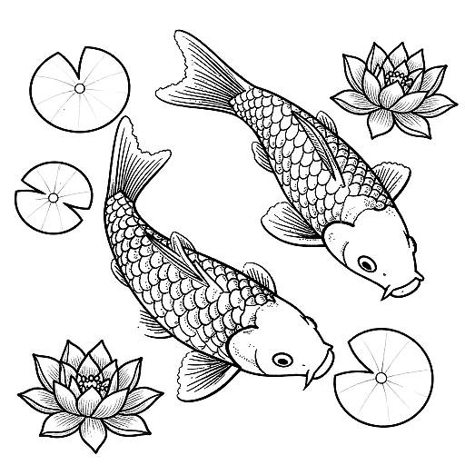 Hokusai-Inspired Carp and Water Lilies