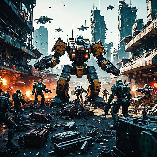 Futuristic Battlefield with Mechs and Soldiers