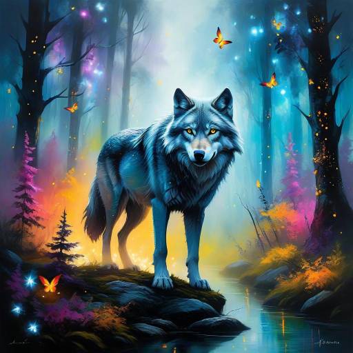 Majestic Silver Wolf in Enchanted Forest