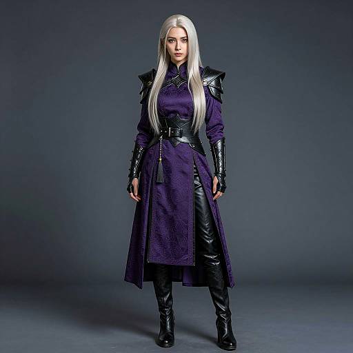 Woman in Purple Dress with Black Leather Armor