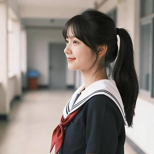 Asian Student in Classic School Uniform