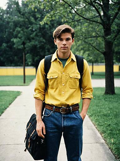 Young man in retro outfit outdoors