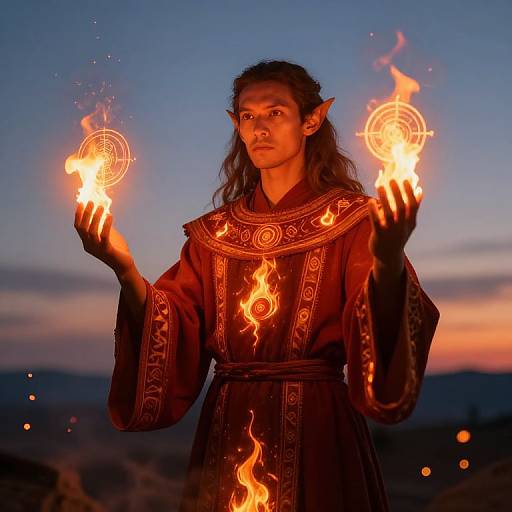 Fire Genasi Cleric in Serene Prayer