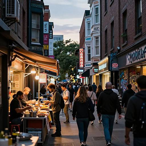 Vibrant Urban Street Scene at Dusk