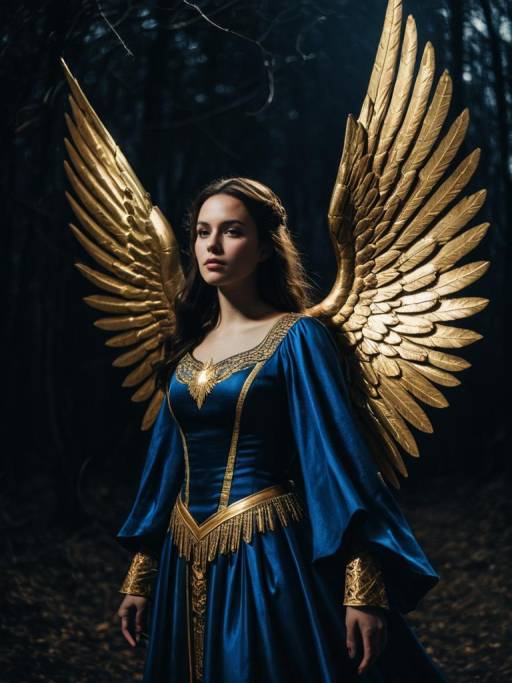 Woman in Blue Angel Wings Costume