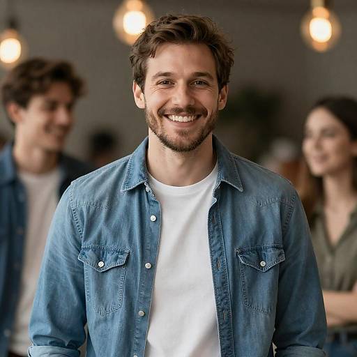 Smiling Man in Denim Shirt Portrait