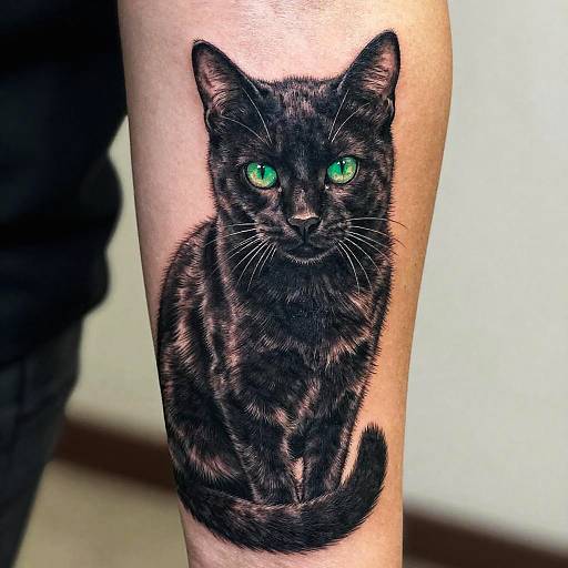 Realistic Black Cat Tattoo Design