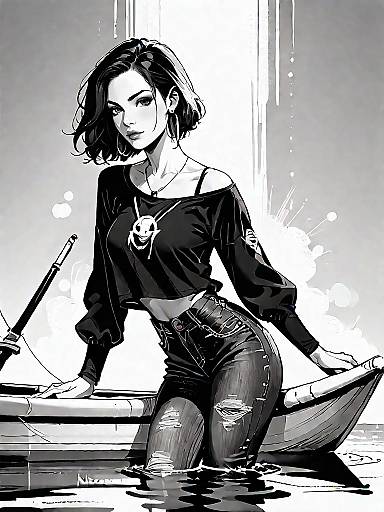 Stylish Woman in Casual Black and White