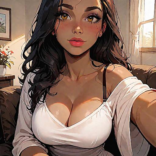 Casual Indoor Selfie of Olive-Skinned Woman