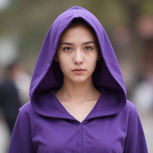 Realistic Violet Hooded Costume Portrait