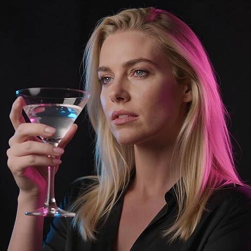 Blonde Woman Holding Martini Glass with Colorful Lighting