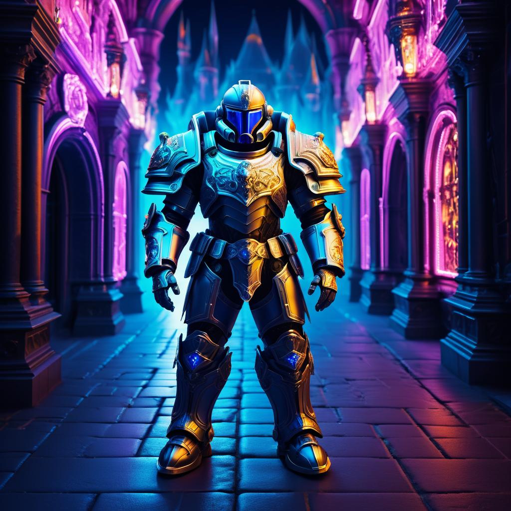 Futuristic Space Marine in Castle Streets