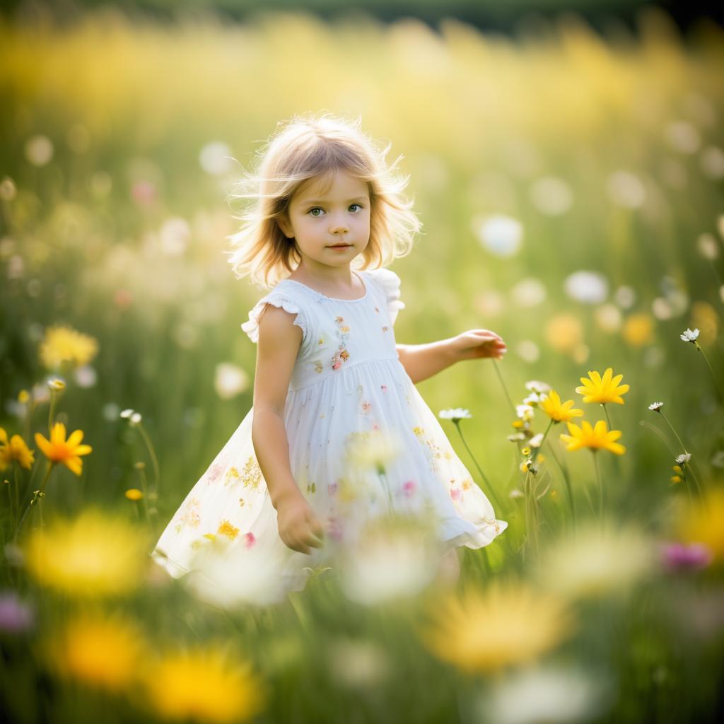 Whimsical Child in a Flower Field