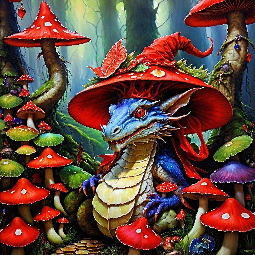 Whimsical Dragon in a Mushroom Wonderland