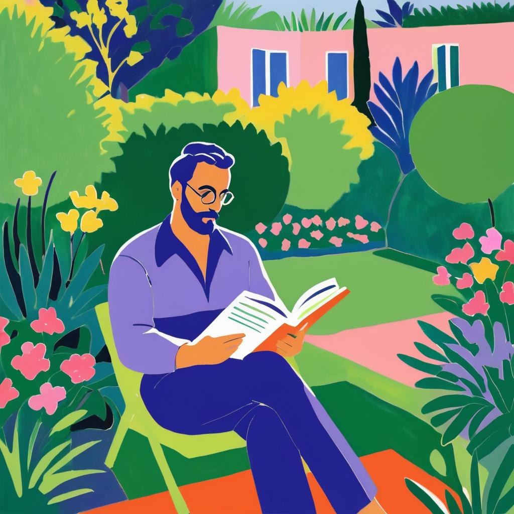 Man Reading in a Matisse-Inspired Garden