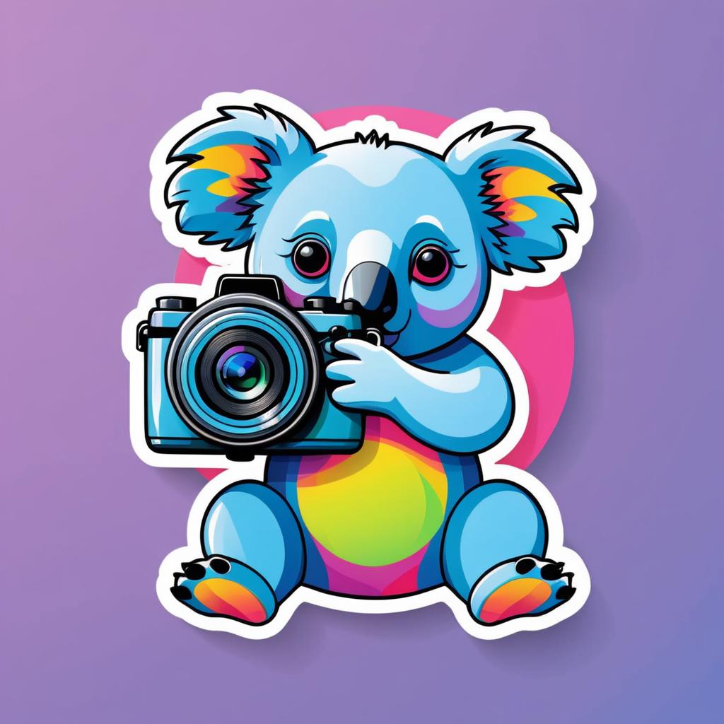 Colorful Koala with Camera Sticker Design