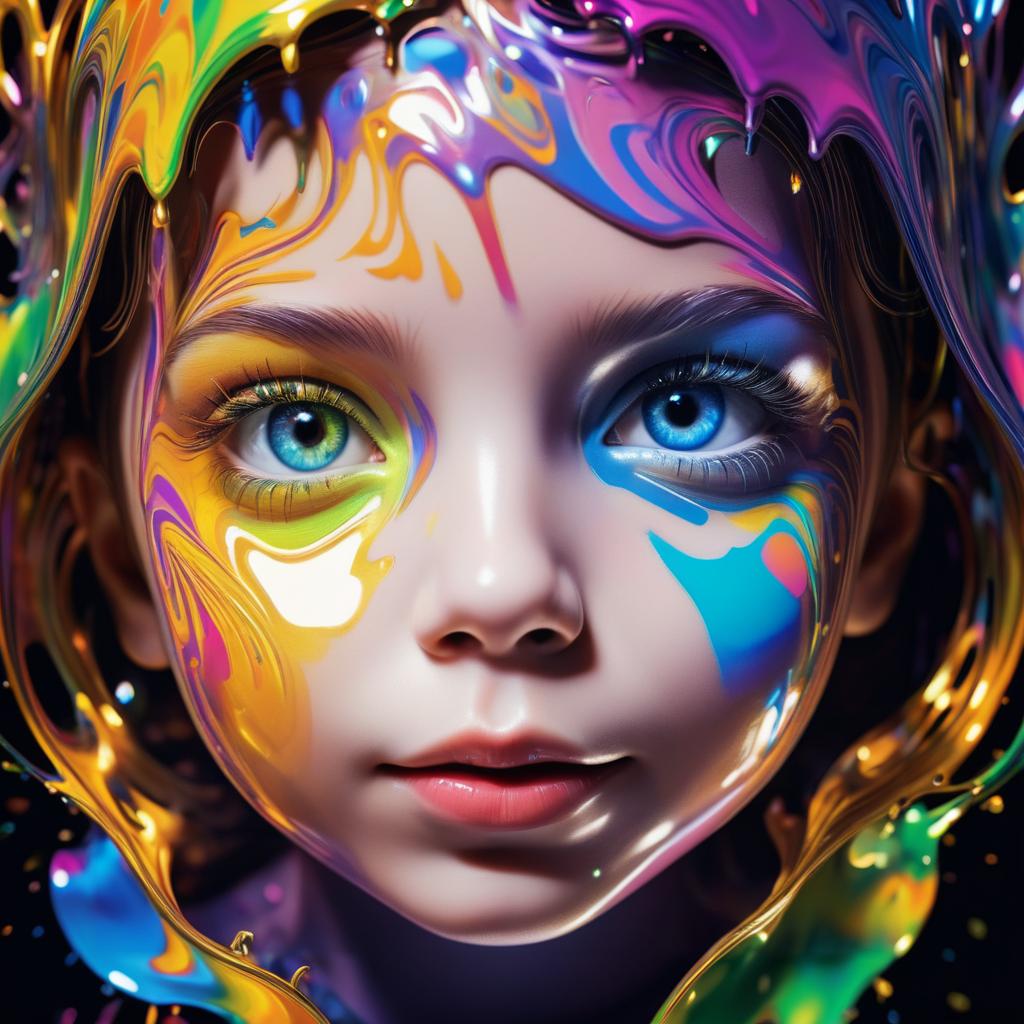 Whimsical Holographic Child in Colorful Chaos