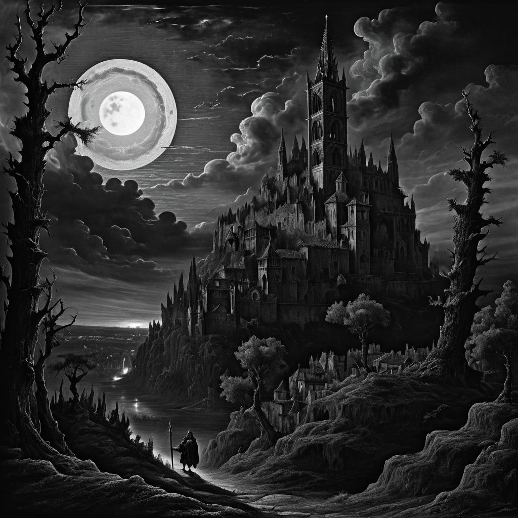 Medieval City Under Blood Moon