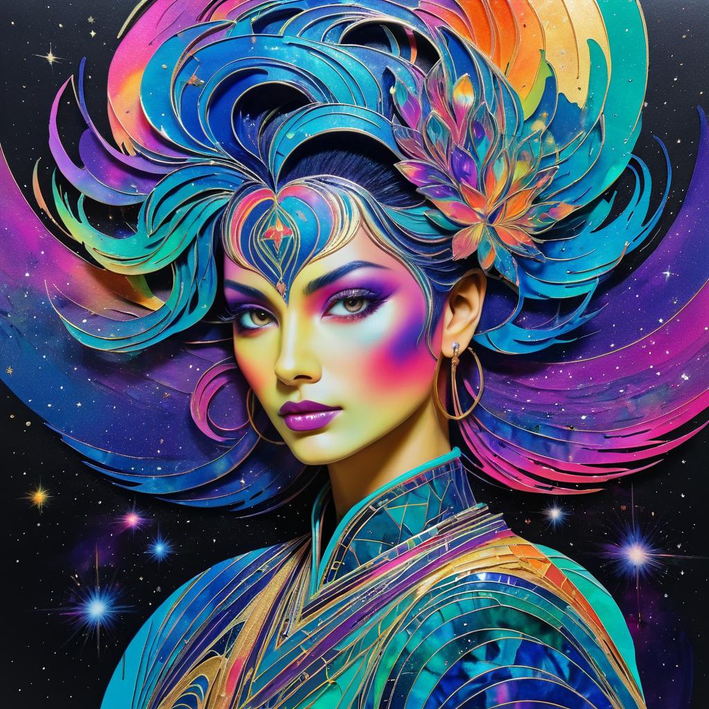 Cosmic Sage: An Iridescent Portrait