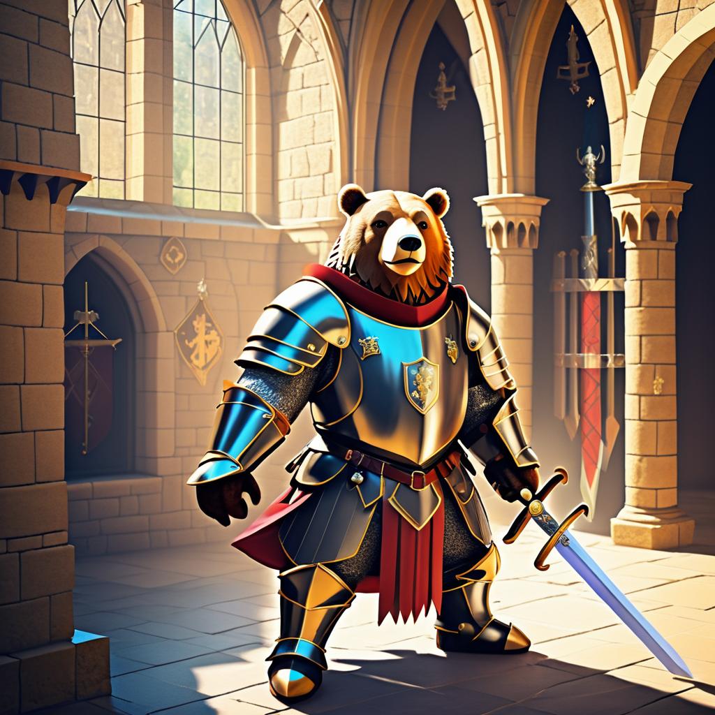 Knight Bear in a Medieval Castle