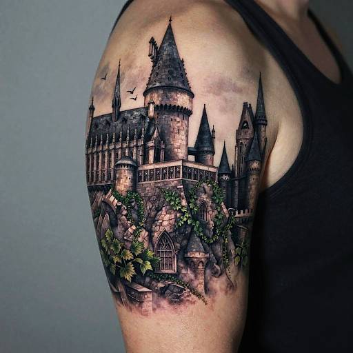 Realistic Hogwarts Castle Upper Arm Tattoo