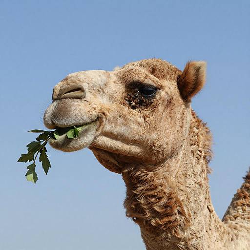 Close-Up Camel Portrait Against Blue Sky