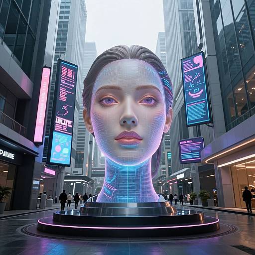 Cyberpunk Museum with Holographic AI