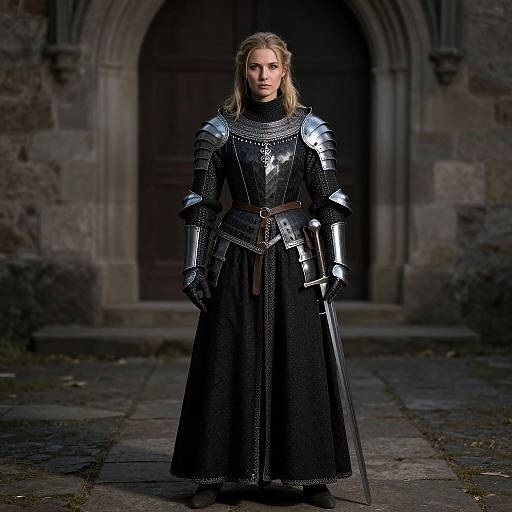 Medieval Woman in Black Armor