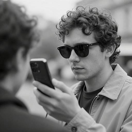 Intense Gaze: Curly-Haired Man Portrait